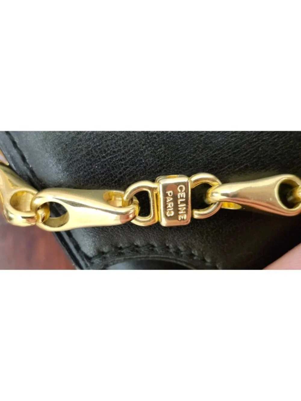Vintage Celine Paris Black Leather Chain Shoulder Bag France Gold Hardware Rare - Picture 9 of 16